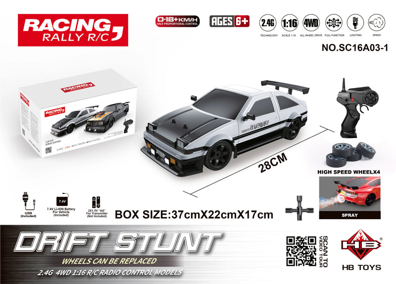 Carro de corrida RC 1:16, carro de drift MUSTANG GTR elétrico 4WD, controle remoto de alta velocidade